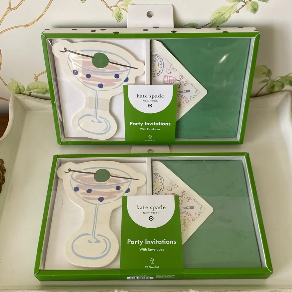 kate spade Martini Glass Party Invitations - 2 Boxes - 20 Invitations - NEW
